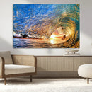 Ocean Wave at Sunset Canvas Wall Art – Vibrant Coastal Beach