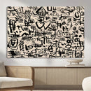 Abstract Love and Chaos Canvas Print, Black Symbols on Beige