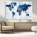 Modern Blue World Map Canvas Print – Framed Wall Art,