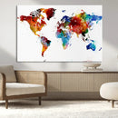 Colorful World Map Canvas Wall Art Print, Contemporary