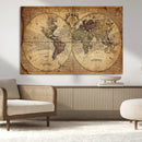Vintage World Map Wall Art Canvas – Antique Style Push Pin