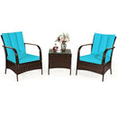 3 Pcs Patio Conversation Rattan Furniture Set with Glass Top Coffee Table and Cushions by LJGDeals