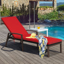Patio Rattan Lounge Chaise Recliner with Back Adjustable Cushioned-Red