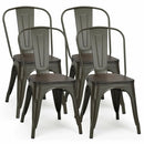 4 Pieces Tolix Style Metal Dining Side Chair Stackable Wood Seat by LJGDeals