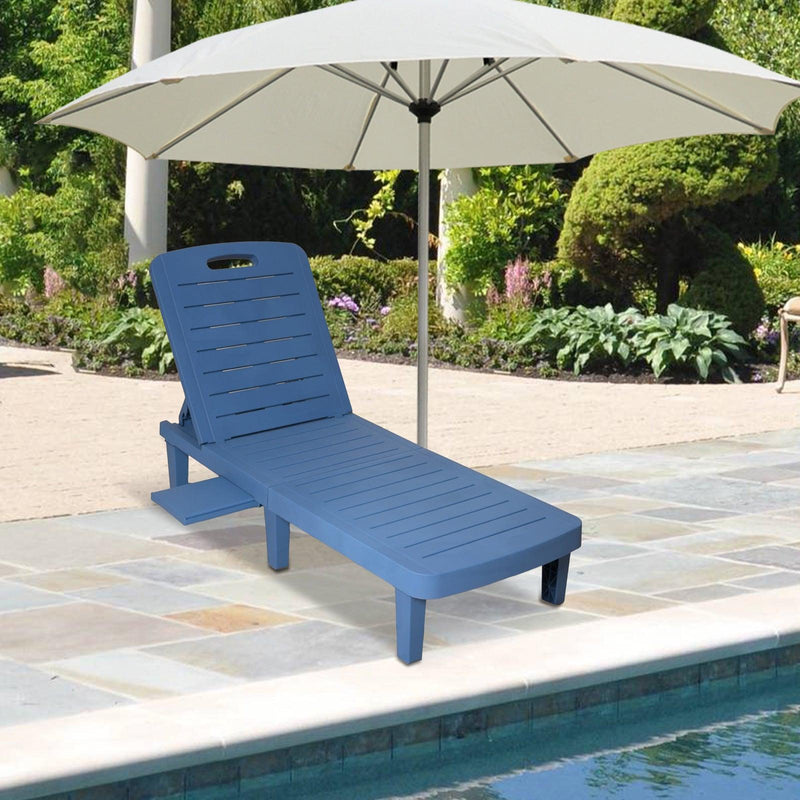 Chaise Lounge Chair Patio Sunbathing Chair with 4 Level Adjustable Backrest & Hide Cup Holder, Blue