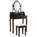 Makeup Vanity Dressing Table Set with Dimmable Bulbs Cushioned Stool-White by DirectDeals