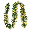 9 Feet Pre-lit Snow Flocked Tips Christmas Garland with Red Berries by DirectDeals