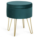 Round Velvet Storage Ottoman Footrest Stool Vanity Chair with Metal Legs by LJGDeals