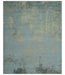 Abstract Design Blue, Beige And Gray 8x10 Hand Knotted Wool and Bamboo Silk Rug