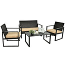 4 Pieces Patio Rattan Furniture Set with Seat Cushions and Coffee Table by DirectDeals