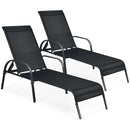 2 Pcs Outdoor Patio Lounge Chair Chaise Fabric with Adjustable Reclining Armrest-Brown by LJGDeals