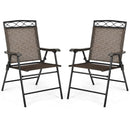 Set of 2 Patio Folding Chairs Sling Portable Dining Chair Set with Armrest
