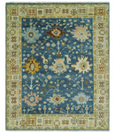 Hand knotted Blue and Beige 8x10 Traditional Oushak wool area rug by The Rug Decor
