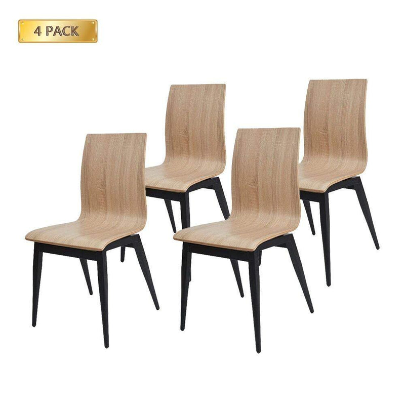 Set of 4 Kitchen Dining Room Chairs with Bentwood and Metal Legs, Oak