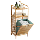 Tilt-out Bamboo Laundry Hamper with 2-Tier Shelf and Removable Liner-Natural by DirectDeals