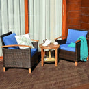 3 Pieces Patio Rattan Furniture Set with Washable Cushion and Acacia Wood Tabletop by LJGDeals
