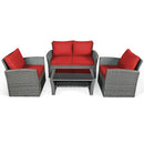 4 Pieces Patio Rattan Furniture Set Sofa Table with Storage Shelf Cushion by LJGDeals