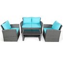 4 Pieces Patio Rattan Furniture Set Sofa Table with Storage Shelf Cushion-Black by DirectDeals