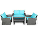 4 Pieces Patio Rattan Furniture Set Sofa Table with Storage Shelf Cushion by LJGDeals