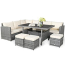 7 Pieces Patio Rattan Dining Furniture Sectional Sofa Set with Wicker Ottoman by LJGDeals