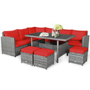 7 Pieces Patio Rattan Dining Furniture Sectional Sofa Set with Wicker Ottoman by LJGDeals