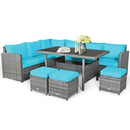 7 Pieces Patio Rattan Dining Furniture Sectional Sofa Set with Wicker Ottoman by LJGDeals