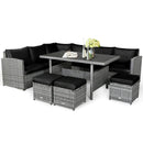 7 Pieces Patio Rattan Dining Furniture Sectional Sofa Set with Wicker Ottoman by LJGDeals