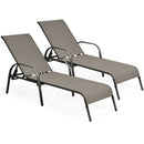 2 Pcs Outdoor Patio Lounge Chair Chaise Fabric with Adjustable Reclining Armrest-Brown by LJGDeals