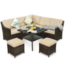 6 Pieces Patio Rattan Dining Sofa Funiture Set by LJGDeals