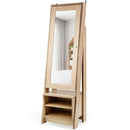2-in-1 Wooden Cosmetics Storage Cabinet with Full-Length Mirror and Bottom Rack by LJGDeals