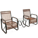 3 Pieces Patio Rattan Furniture Set with 2 Single Wicker Chairs and Glass Side Table by LJGDeals