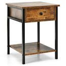 Industrial End Side Table Nightstand with Drawer Shelf by LJGDeals