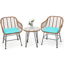3-Piece Rattan Bistro Set with Cushions and Glass Table