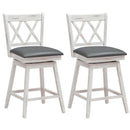 2 Pieces 24 Inch Swivel Counter Height Barstool Set with Rubber Wood Legs-Black by DirectDeals