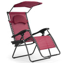 Folding Recliner Lounge Chair with Shade Canopy Cup Holder-Black by DirectDeals