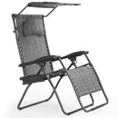 Folding Recliner Lounge Chair with Shade Canopy Cup Holder-Black by DirectDeals
