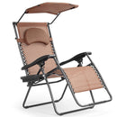 Folding Recliner Lounge Chair with Shade Canopy Cup Holder-Black by DirectDeals