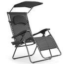 Folding Recliner Lounge Chair with Shade Canopy Cup Holder by LJGDeals