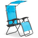 Folding Recliner Lounge Chair with Shade Canopy Cup Holder-Black by DirectDeals