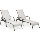 2 Pcs Outdoor Patio Lounge Chair Chaise Fabric with Adjustable Reclining Armrest-Brown