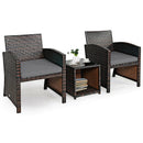 3 Pieces PE Rattan Wicker Furniture Set with Cushion Sofa Coffee Table for Garden by LJGDeals