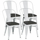 4 Pieces Tolix Style Metal Dining Side Chair Stackable Wood Seat by LJGDeals