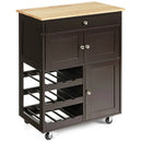 Kitchen Cart with Rubber Wood Top 3 Tier Wine Racks 2 Cabinets by LJGDeals