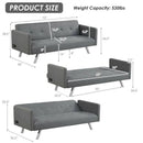 3 Seat Convertible Linen Fabric Futon Sofa with USB and Power Strip by LJGDeals