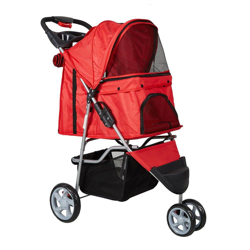 3 Wheels Pet Stroller for Dog Cat Small Animal Folding Walk Jogger Travel Carrier Cart, Red