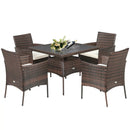 5 Pieces Patio Rattan Dining Furniture Set with Arm Chair and Wooden Table Top by LJGDeals