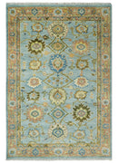 Ready to Ship Hand Knotted Blue and Rust Modern Oushak Area Rug by The Rug Decor