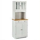 Kitchen Pantry Cabinet with Wood Top and Hutch-White by LJGDeals