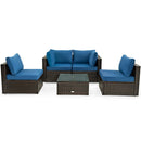 5 Pieces Cushioned Patio Rattan Furniture Set with Glass Table by LJGDeals