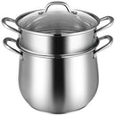 2-Tier Steamer Pot Saucepot Stainless Steel with Tempered Glass Lid by LJGDeals
